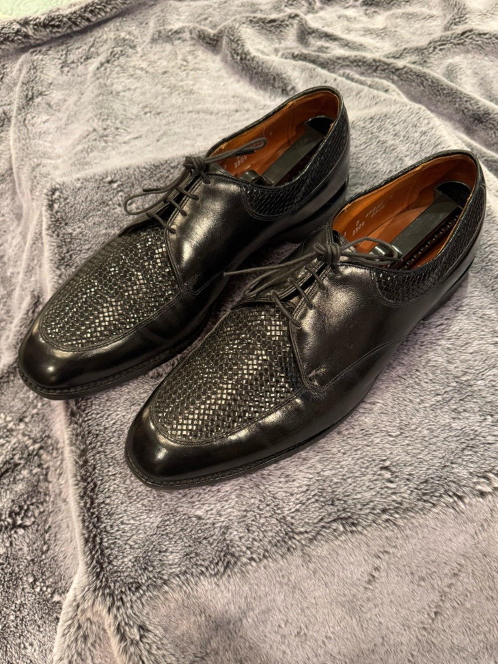 Allen Edmonds Black Leather Woven Toe Derby Oxfords Size 13D